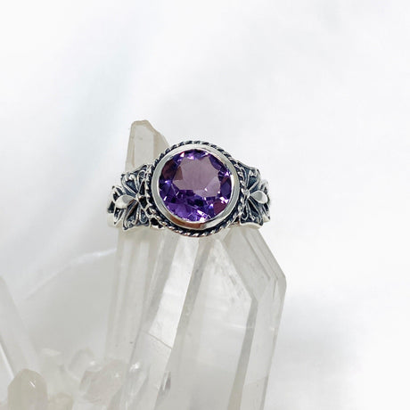 Amethyst Faceted Round Ring in a Decorative Setting R3671 - Nature's Magick