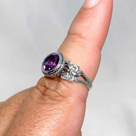 Amethyst Faceted Round Ring in a Decorative Setting R3671 - Nature's Magick