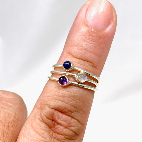 Amethyst, Lapis and Moonstone Round Fine Band Ring Set of 3 PRGJ394 - Nature's Magick