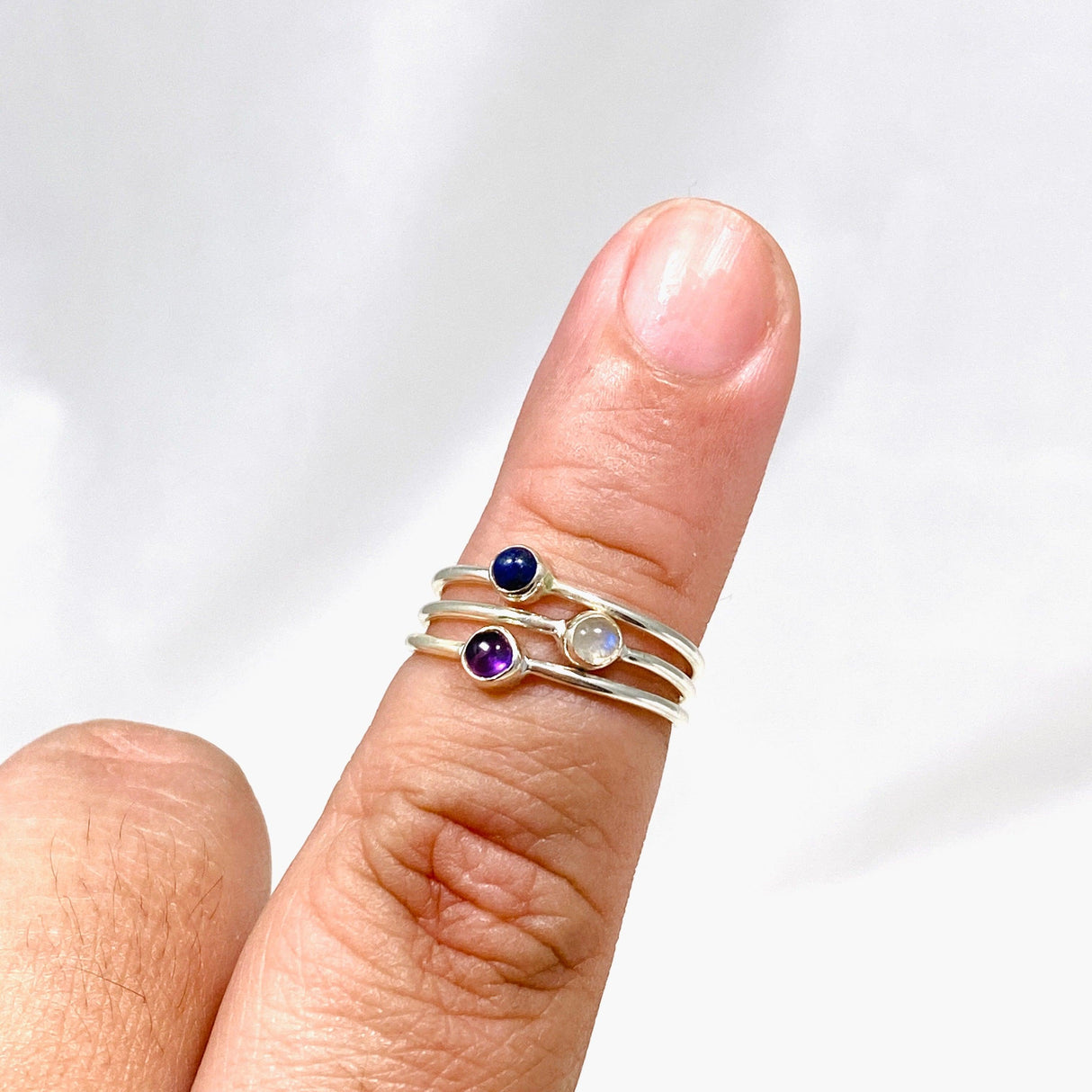 Amethyst, Lapis and Moonstone Round Fine Band Ring Set of 3 PRGJ394 - Nature's Magick