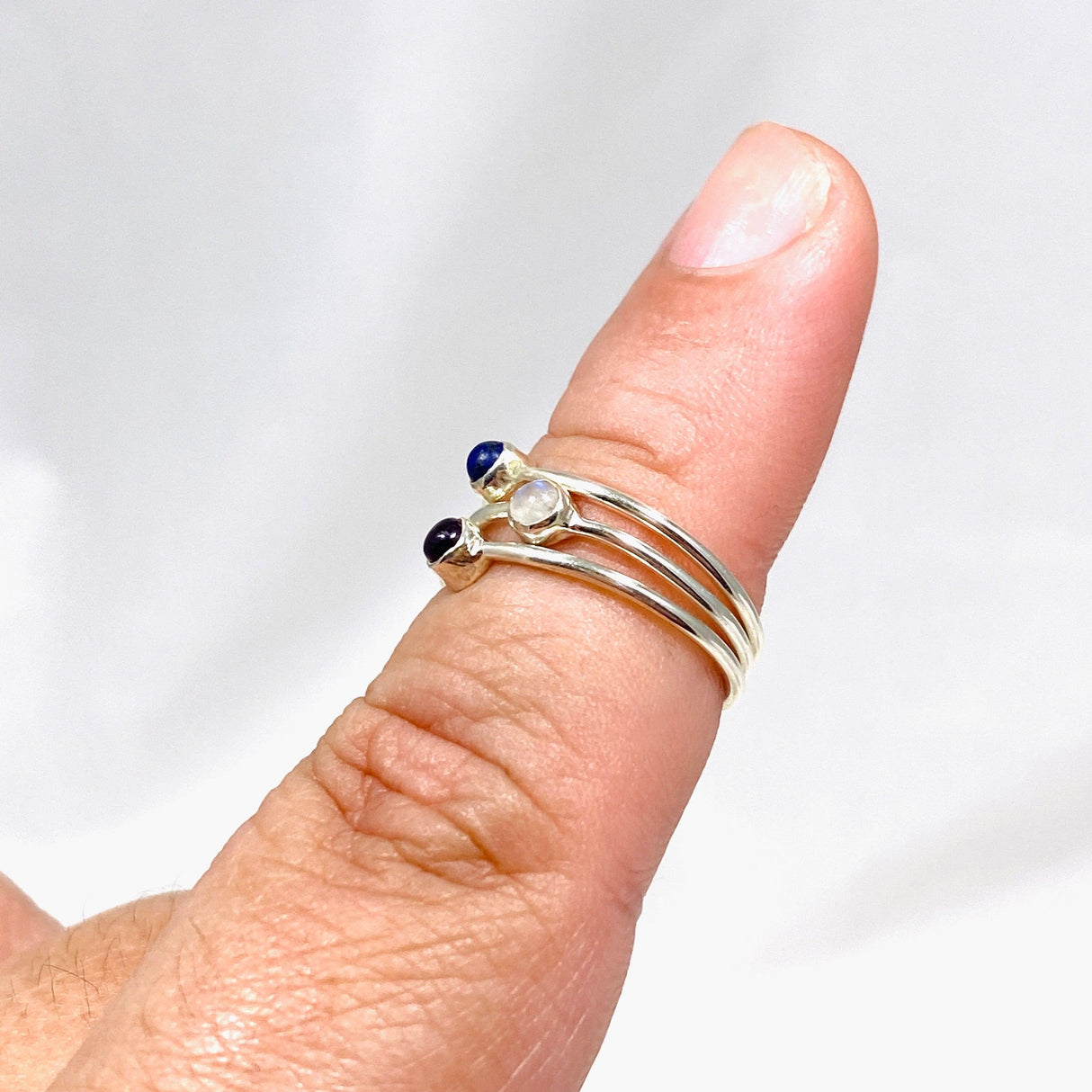 Amethyst, Lapis and Moonstone Round Fine Band Ring Set of 3 PRGJ394 - Nature's Magick