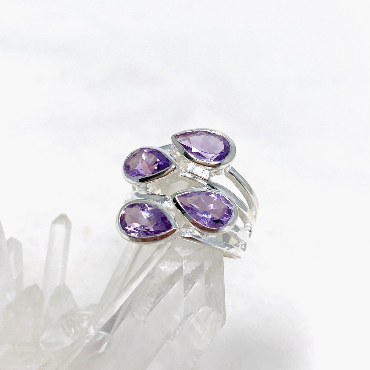 Amethyst Multi-stone Faceted Teardrop Ring R3815 - Nature's Magick