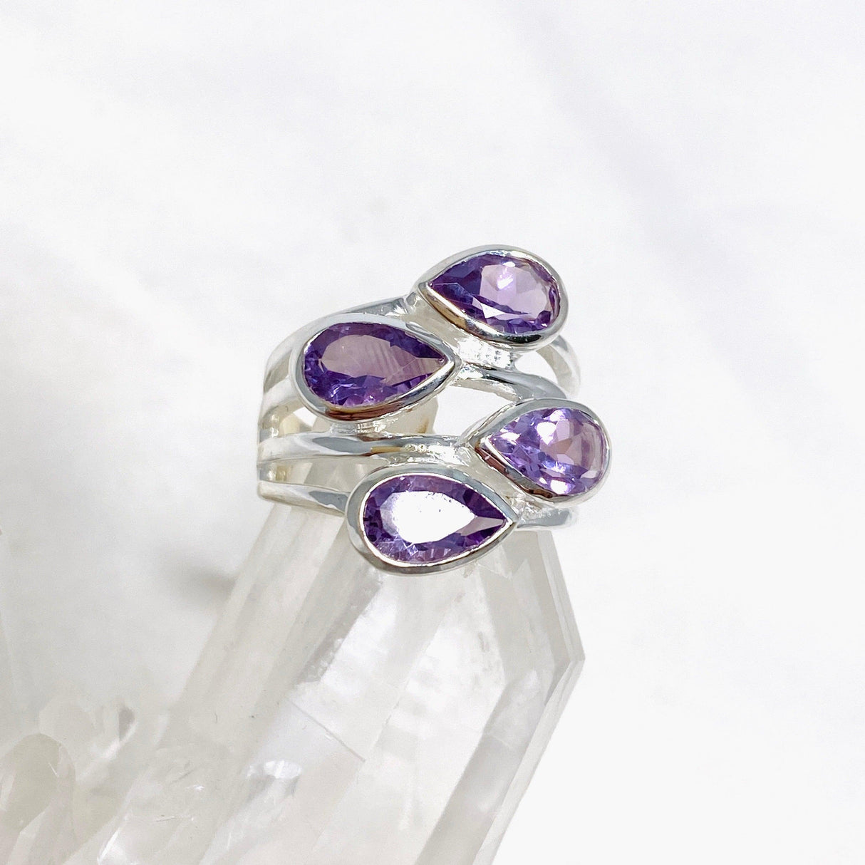 Amethyst Multi-stone Faceted Teardrop Ring R3815 - Nature's Magick