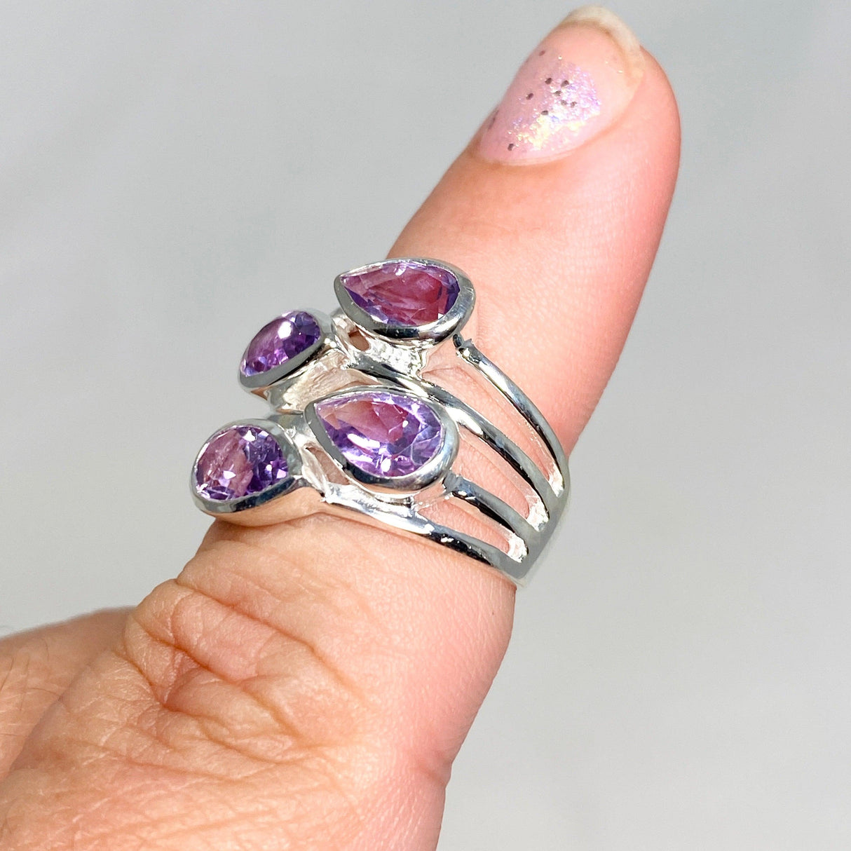 Amethyst Multi-stone Faceted Teardrop Ring R3815 - Nature's Magick
