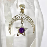 Amethyst Round Cabochon Moon and Star Pendant PC330-AME