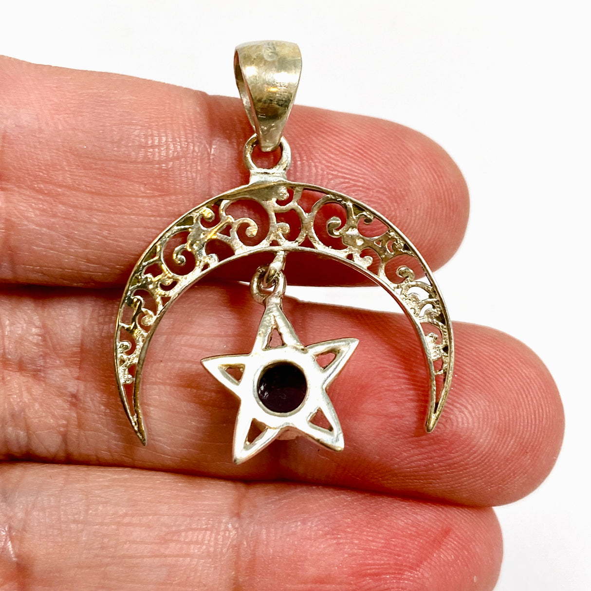 Amethyst Round Cabochon Moon and Star Pendant PC330-AME