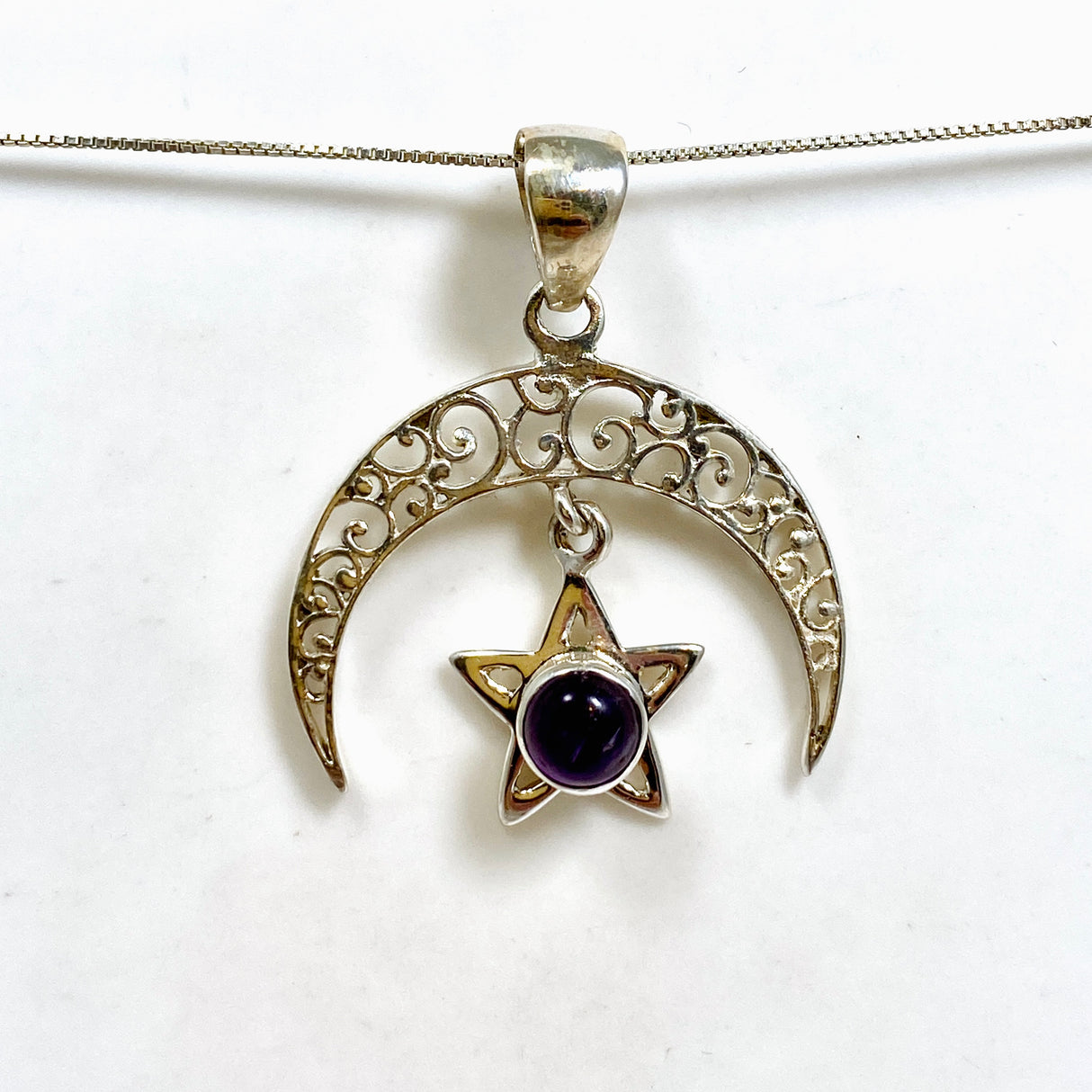 Amethyst Round Cabochon Moon and Star Pendant PC330-AME