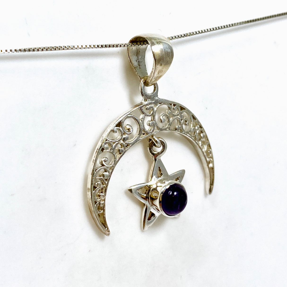Amethyst Round Cabochon Moon and Star Pendant PC330-AME