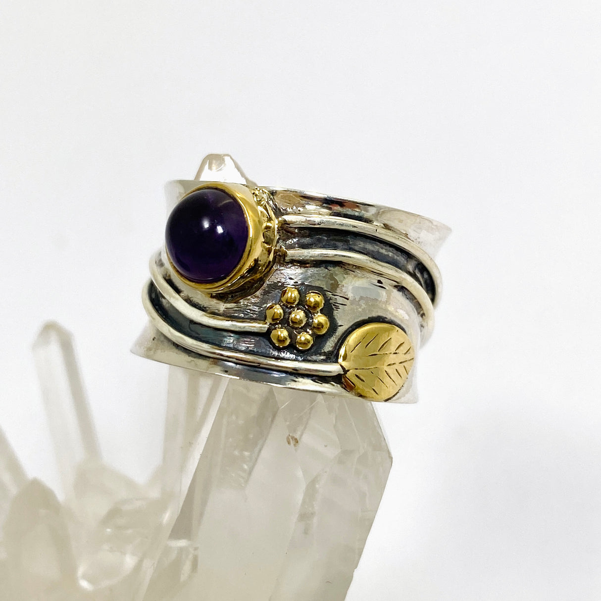 Amethyst Round Cabochon Ring in a Decorative Setting R4198