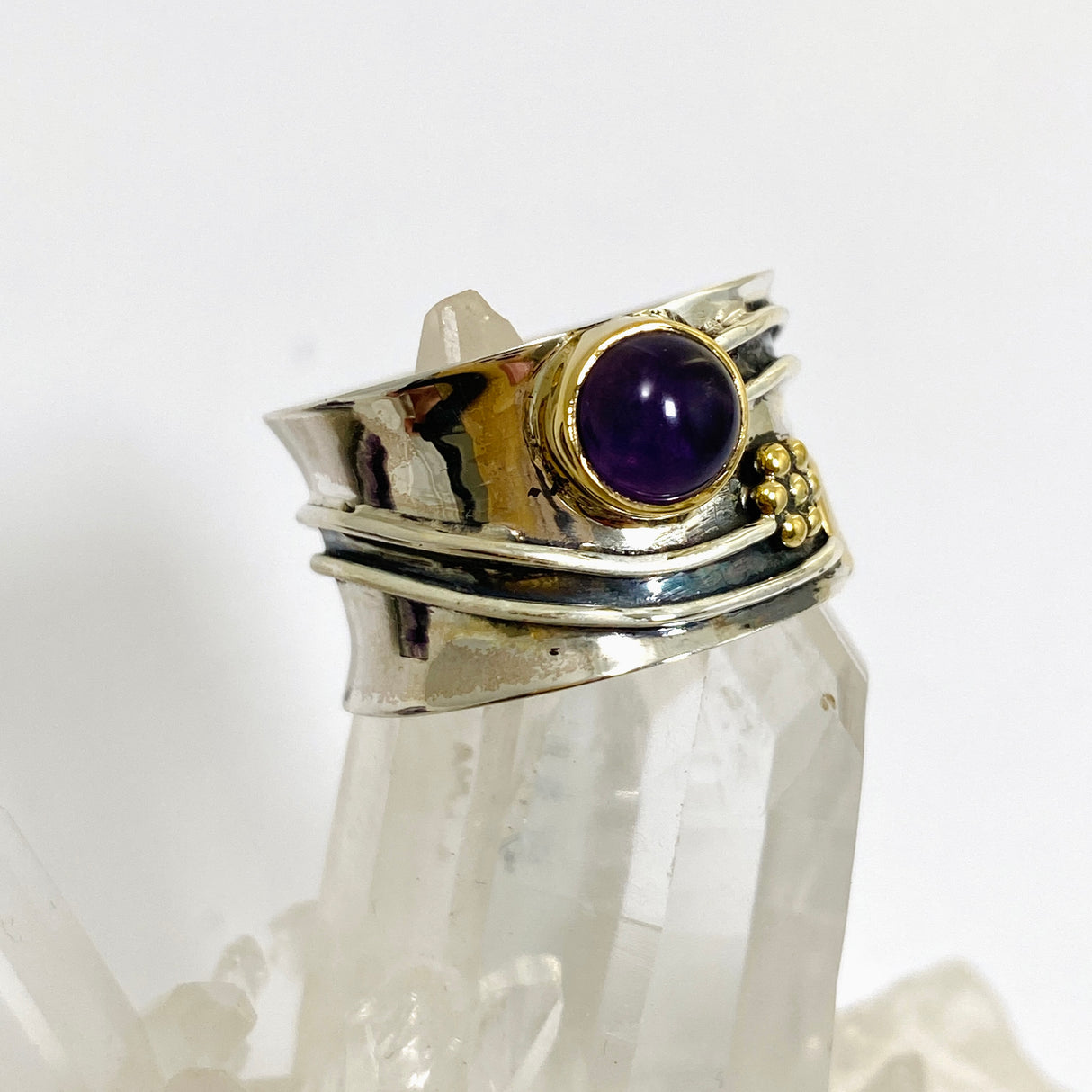 Amethyst Round Cabochon Ring in a Decorative Setting R4198