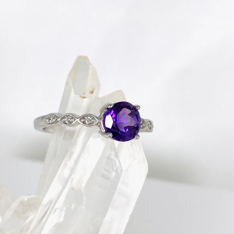 Amethyst round faceted ring with CZ s.9 HRGJ-38 - Nature's Magick