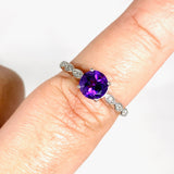 Amethyst round faceted ring with CZ s.9 HRGJ-38 - Nature's Magick