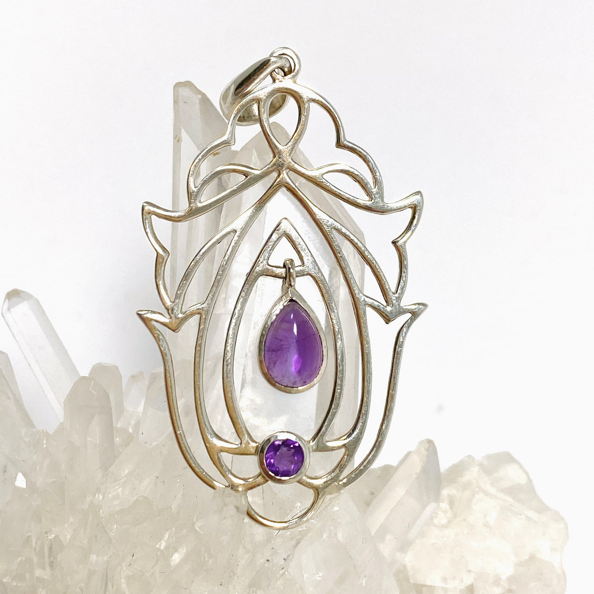 Amethyst Teardrop Cabochon Pendant in a Decorative Setting PPGJ1289
