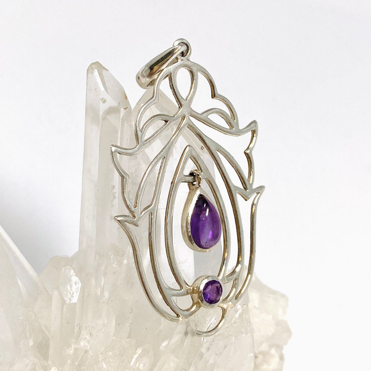 Amethyst Teardrop Cabochon Pendant in a Decorative Setting PPGJ1289