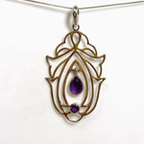 Amethyst Teardrop Cabochon Pendant in a Decorative Setting PPGJ1289