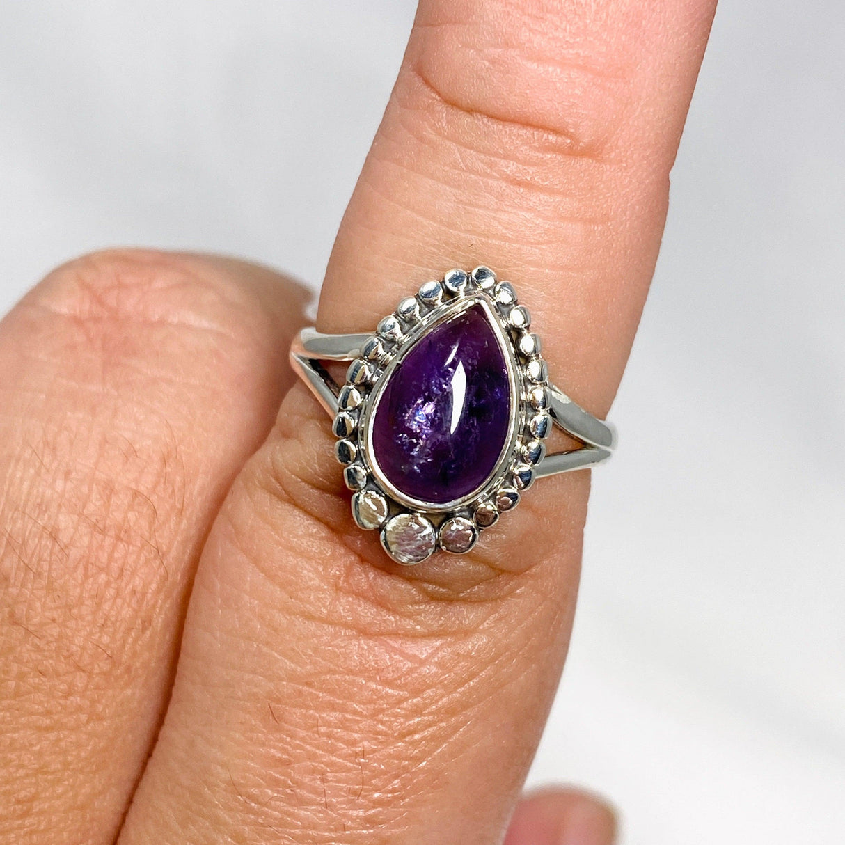 Amethyst Teardrop Gemstone Ring in a Decorative Setting R3941 - Nature's Magick