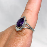 Amethyst Teardrop Gemstone Ring in a Decorative Setting R3941 - Nature's Magick