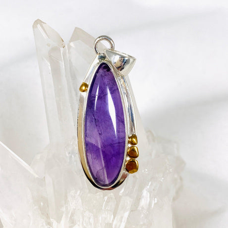 Amethyst teardrop with brass detailing pendant KPGJ3944 - Nature's Magick