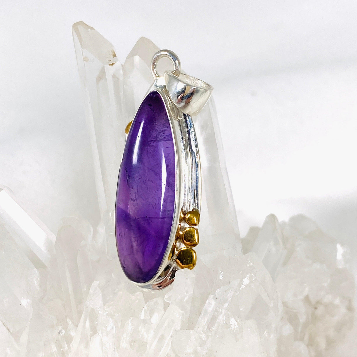 Amethyst teardrop with brass detailing pendant KPGJ3944 - Nature's Magick