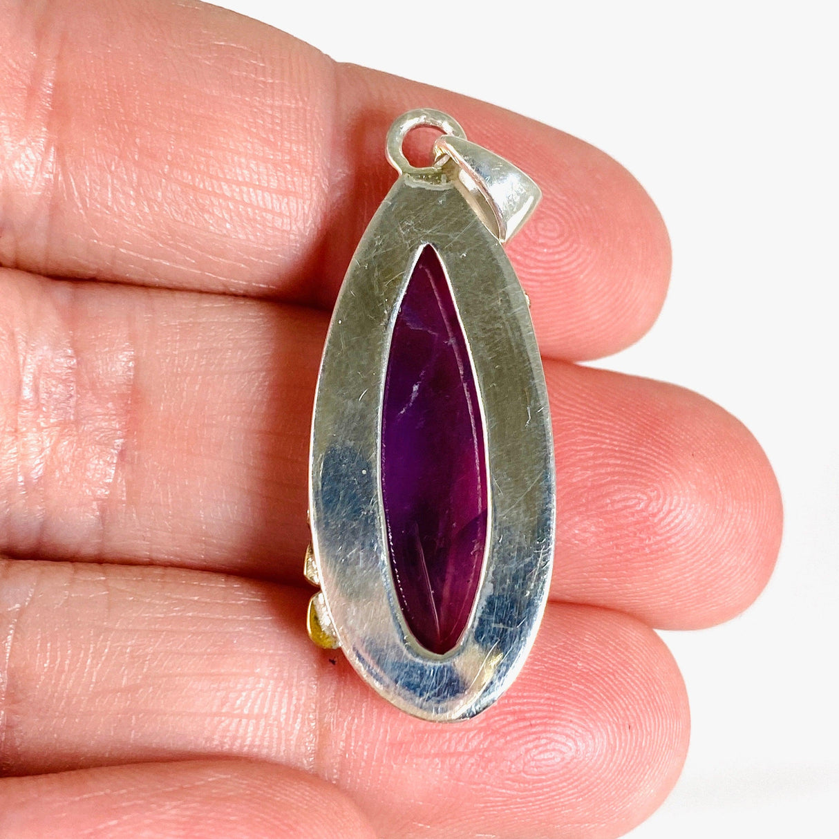 Amethyst teardrop with brass detailing pendant KPGJ3944 - Nature's Magick