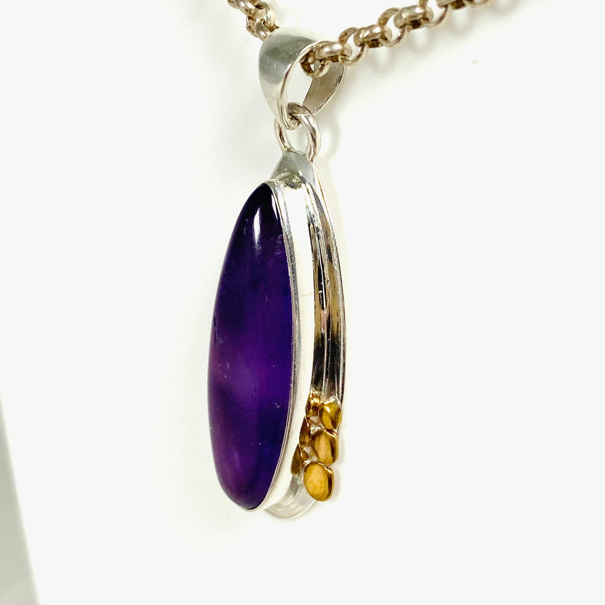 Amethyst teardrop with brass detailing pendant KPGJ3944 - Nature's Magick