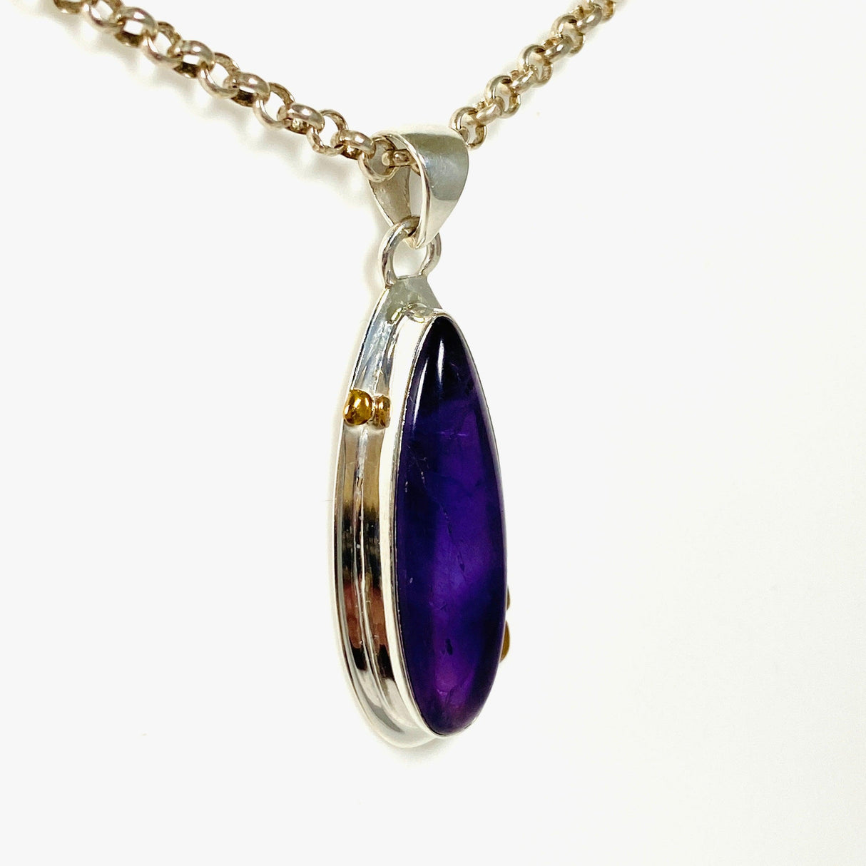 Amethyst teardrop with brass detailing pendant KPGJ3944 - Nature's Magick