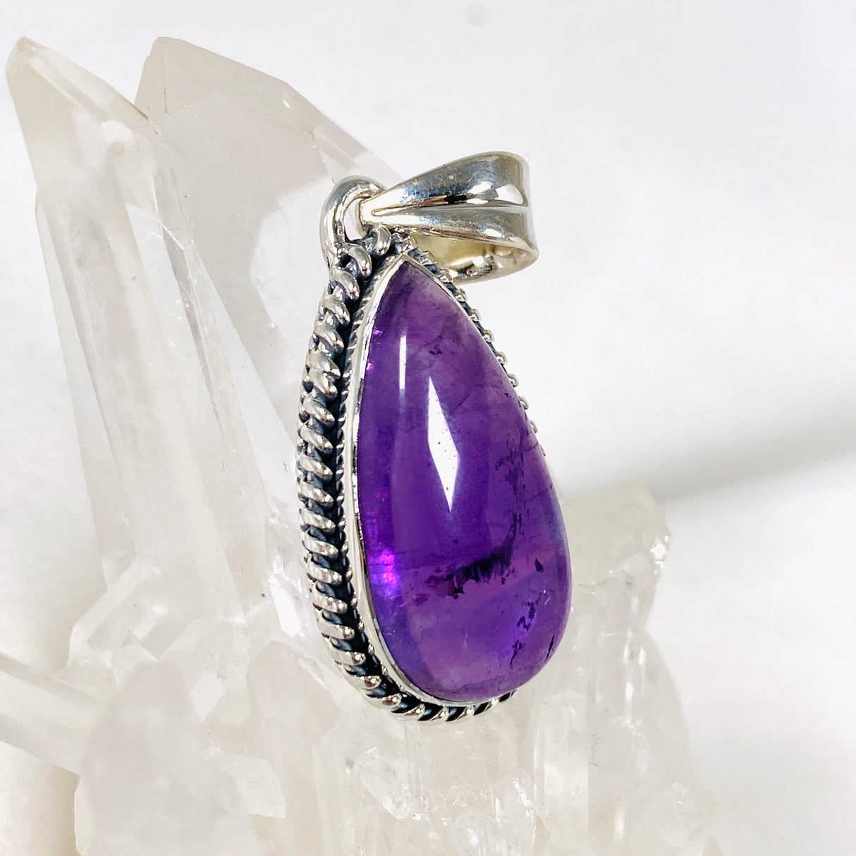 Amethyst teardrop with silver detailing pendant KPGJ3945 - Nature's Magick