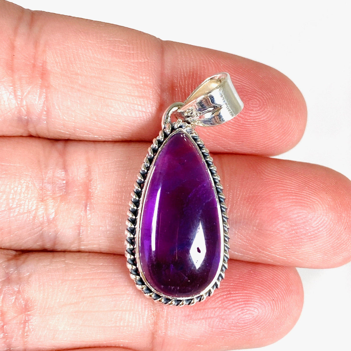 Amethyst teardrop with silver detailing pendant KPGJ3945 - Nature's Magick