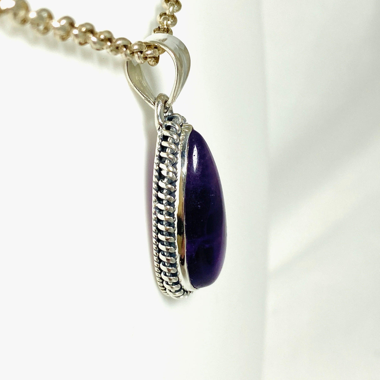 Amethyst teardrop with silver detailing pendant KPGJ3945 - Nature's Magick