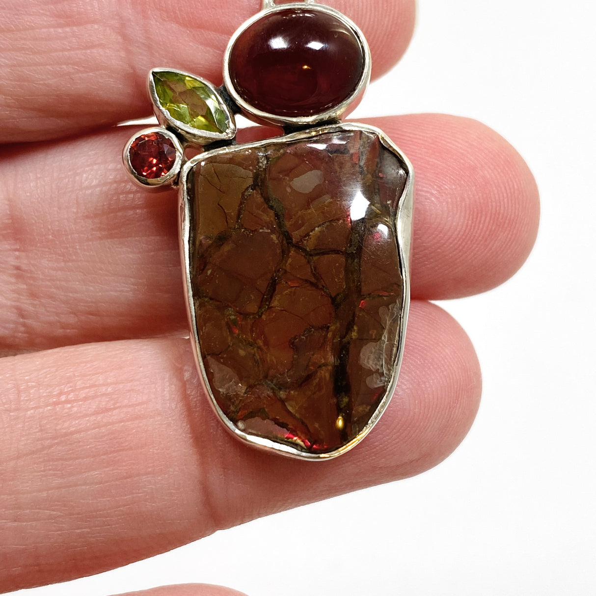 Ammolite, Peridot and Garnet Multi-stone Pendant GPVY1140