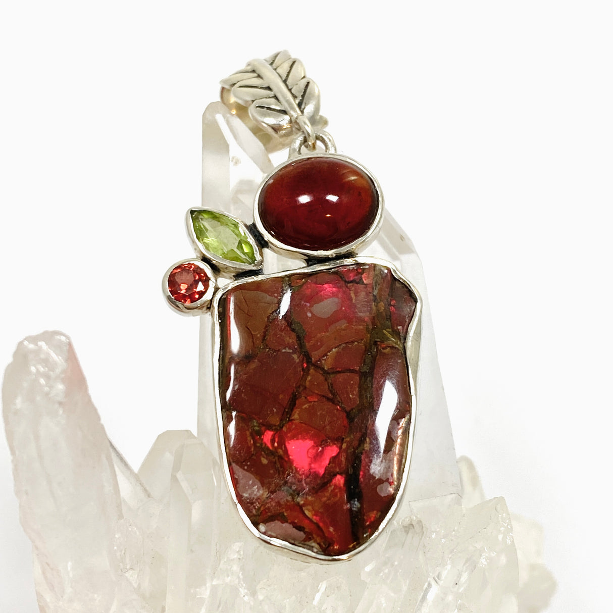 Ammolite, Peridot and Garnet Multi-stone Pendant GPVY1140