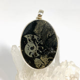 Ammonite Fossilised Shell with Pyrite Oval Cabochon Pendant PPGJ1324