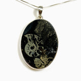 Ammonite Fossilised Shell with Pyrite Oval Cabochon Pendant PPGJ1324