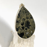 Ammonite Fossilised Shell with Pyrite Teardrop Cabochon Pendant PPGJ1323