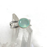 Aqua Chalcedony Faceted Oval Decorative Split Band Ring R3861 - Nature's Magick