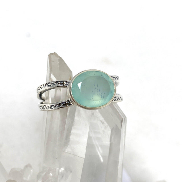 Aqua Chalcedony Faceted Oval Decorative Split Band Ring R3861 - Nature's Magick