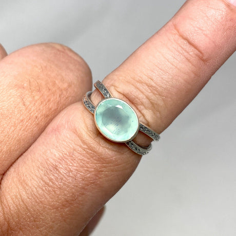 Aqua Chalcedony Faceted Oval Decorative Split Band Ring R3861 - Nature's Magick