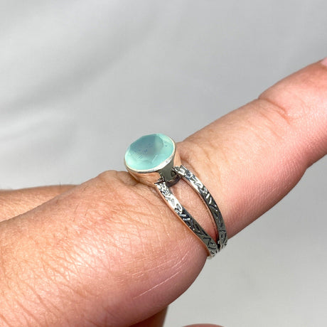 Aqua Chalcedony Faceted Oval Decorative Split Band Ring R3861 - Nature's Magick