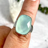 Aqua Chalcedony faceted rectangular ring s.8 KRGJ2437 - Nature's Magick