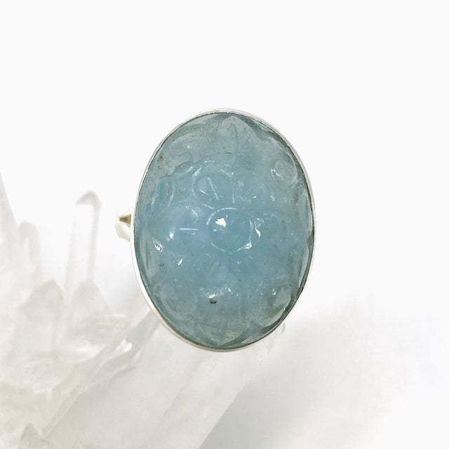 Aquamarine Oval Flower Carving Ring Size 11 KRGJ3256 - Nature's Magick