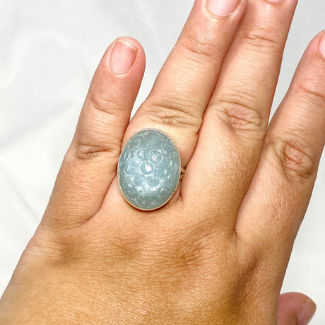 Aquamarine Oval Flower Carving Ring Size 11 KRGJ3256 - Nature's Magick