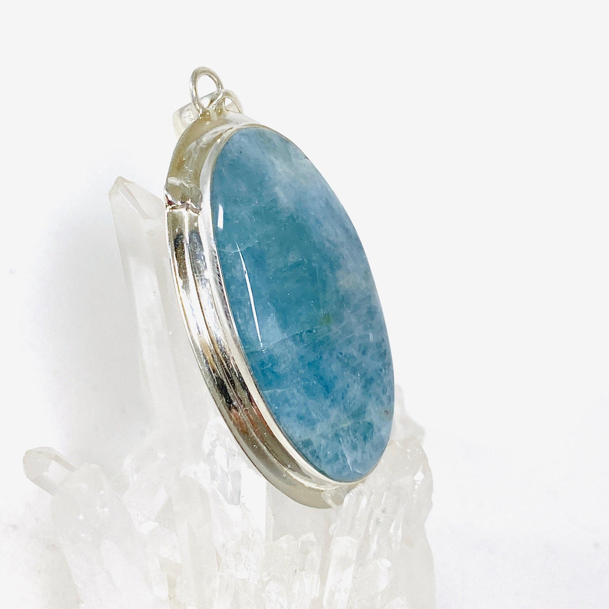 Aquamarine oval pendant with silver detail KPGJ3717 - Nature's Magick