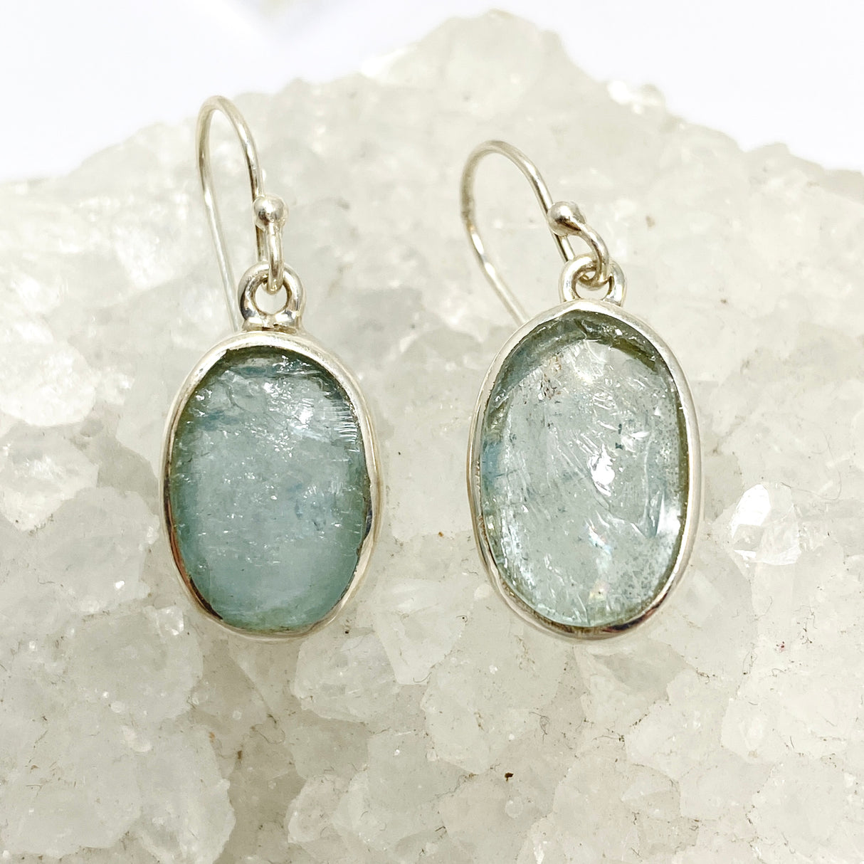 Aquamarine Oval Raw Earrings PEGJ281