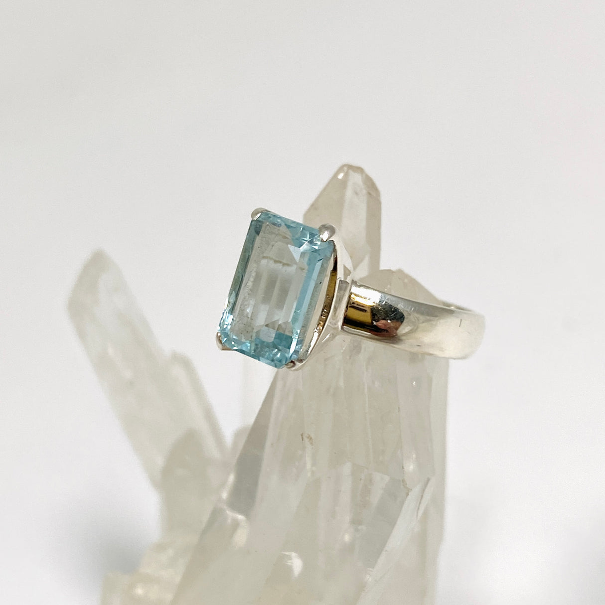 Aquamarine Rectangular Faceted Ring Size 6 PRGJ942