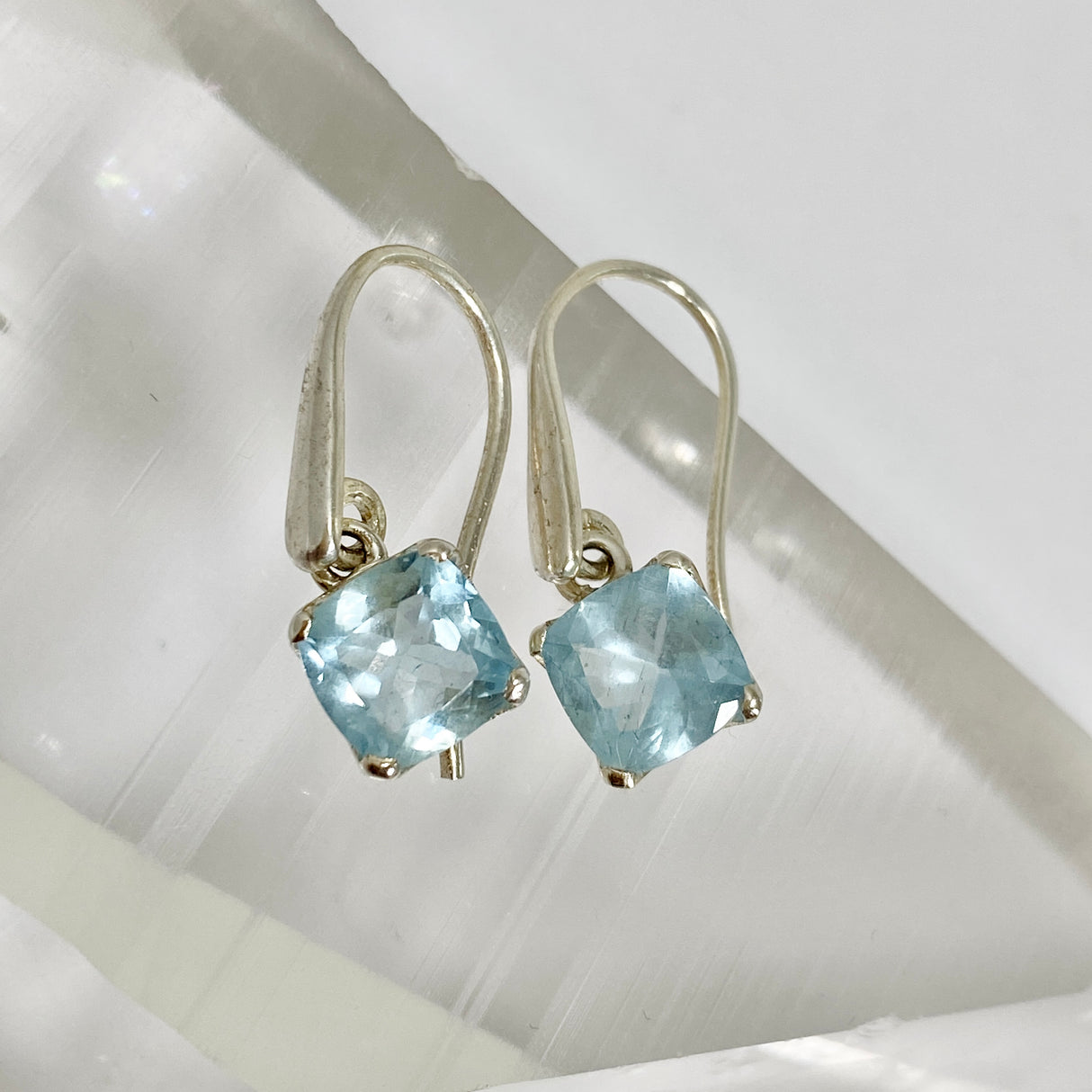 Aquamarine Square Faceted Earrings PEGJ351
