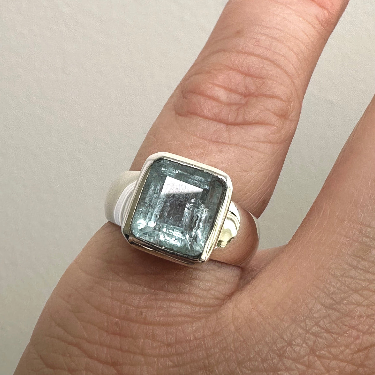 Aquamarine Square Faceted Ring Size 5.5 PRGJ807