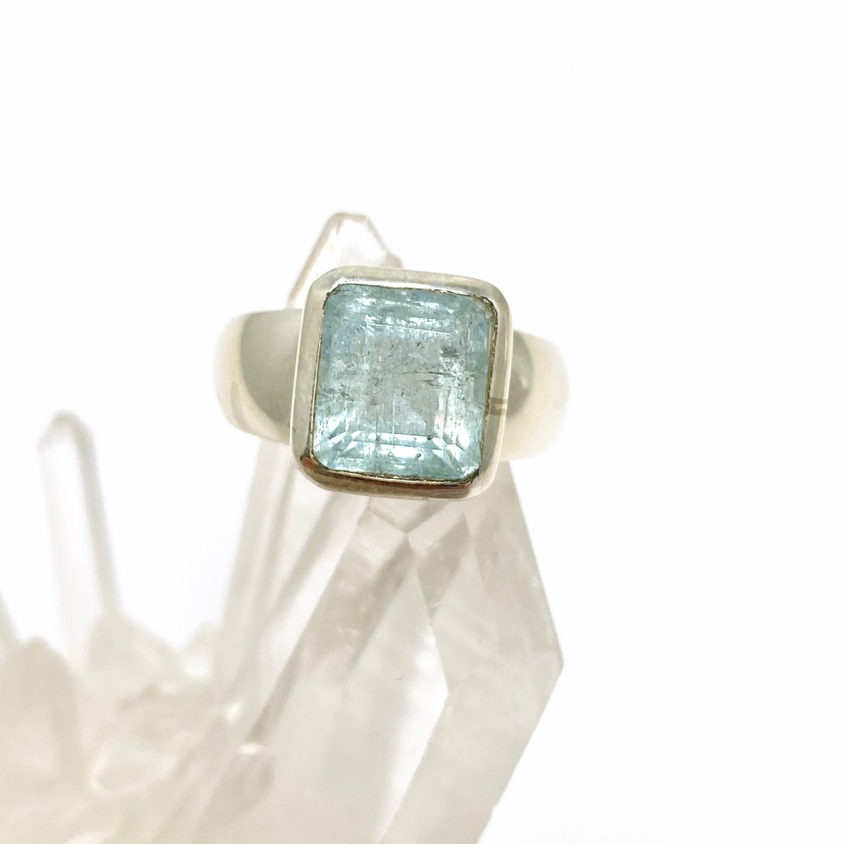 Aquamarine Square Faceted Ring Size 5.5 PRGJ807