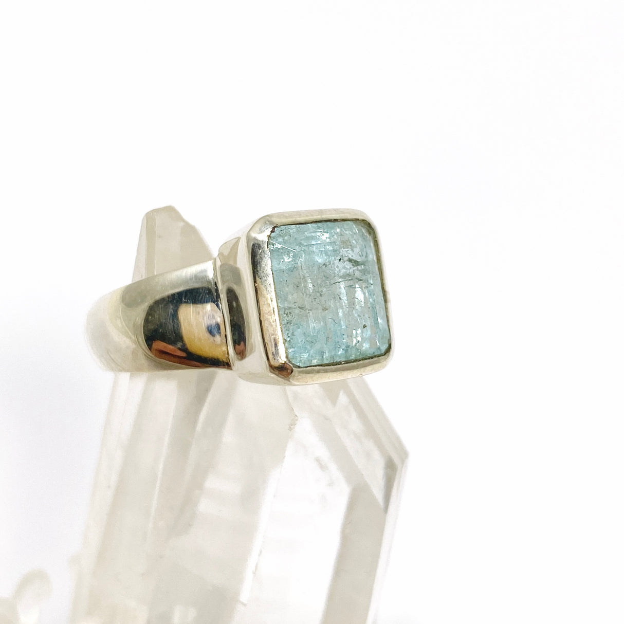 Aquamarine Square Faceted Ring Size 5.5 PRGJ807