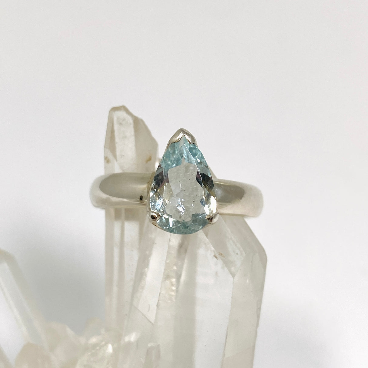 Aquamarine Teardrop Faceted Ring Size 9 PRGJ932