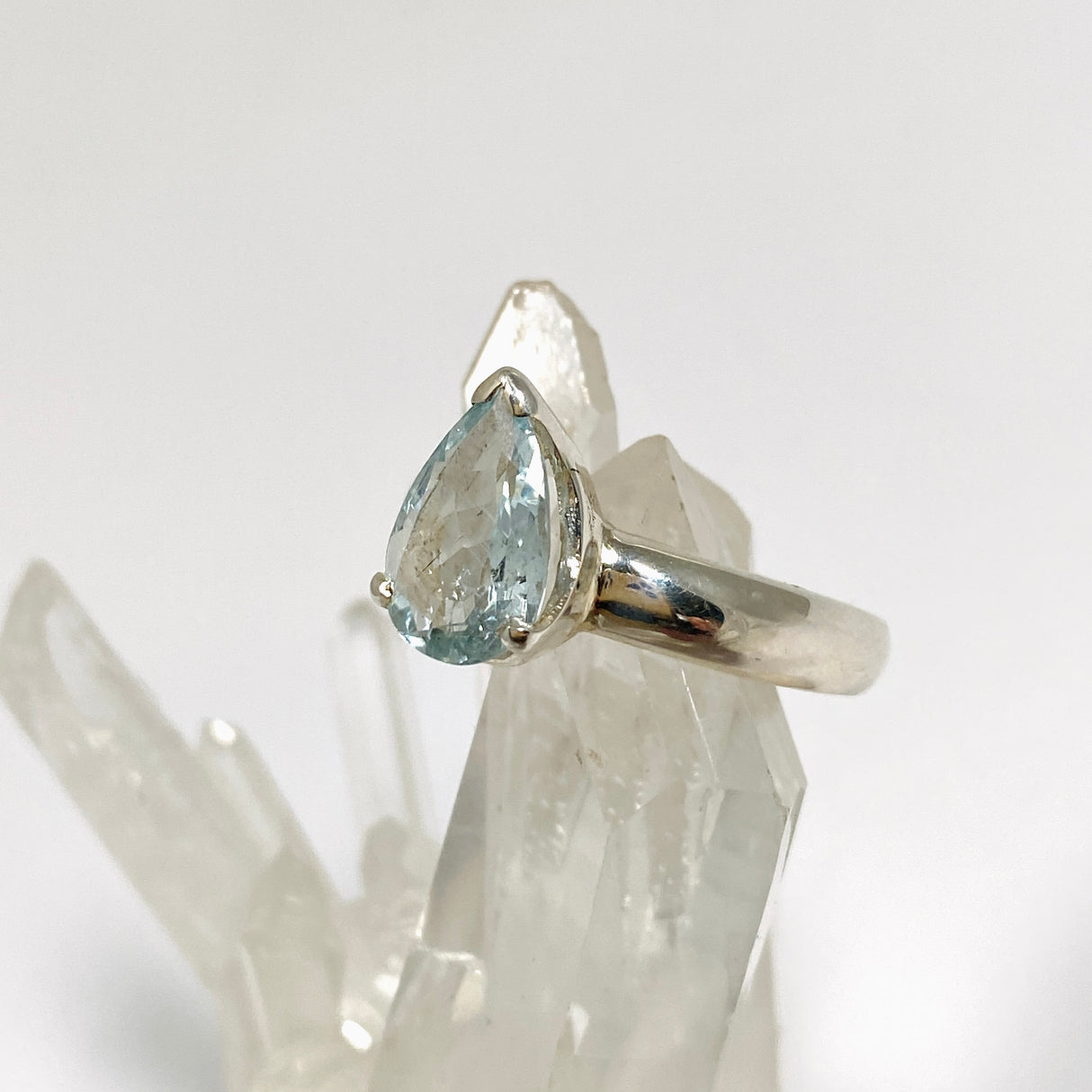 Aquamarine Teardrop Faceted Ring Size 9 PRGJ932